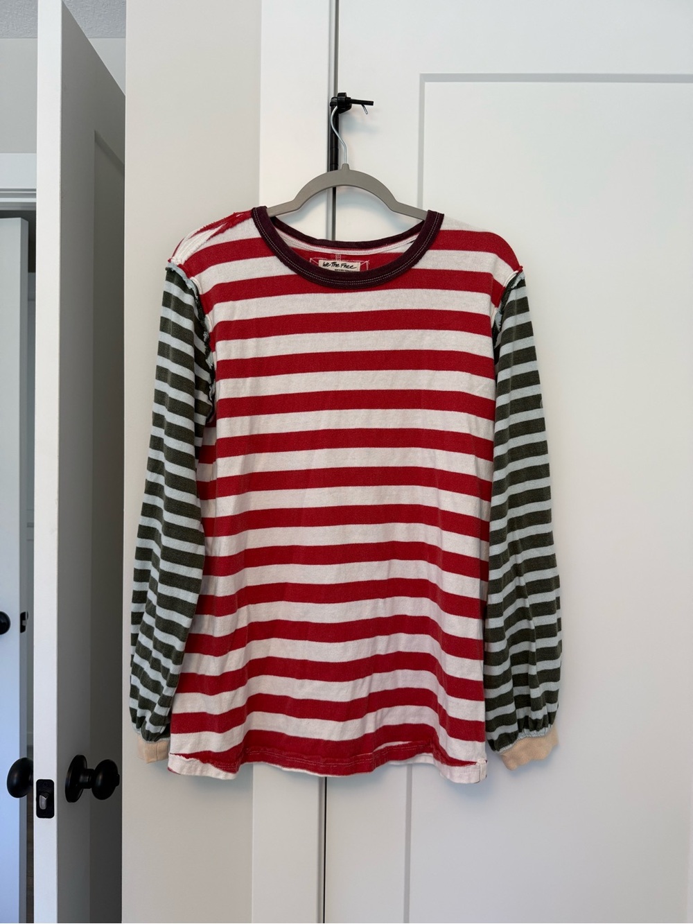 We The Free Red & Olive Striped Long Sleeve Kids Top